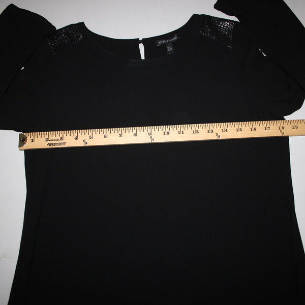 Eileen Fisher NEW Sz XS Black Sequin Shoulder 3/4 Sleeve Unlined Sheer Dress
