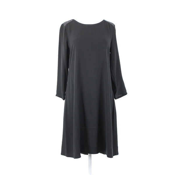 Eileen Fisher NEW Sz XS Black Sequin Shoulder 3/4 Sleeve Unlined Sheer Dress