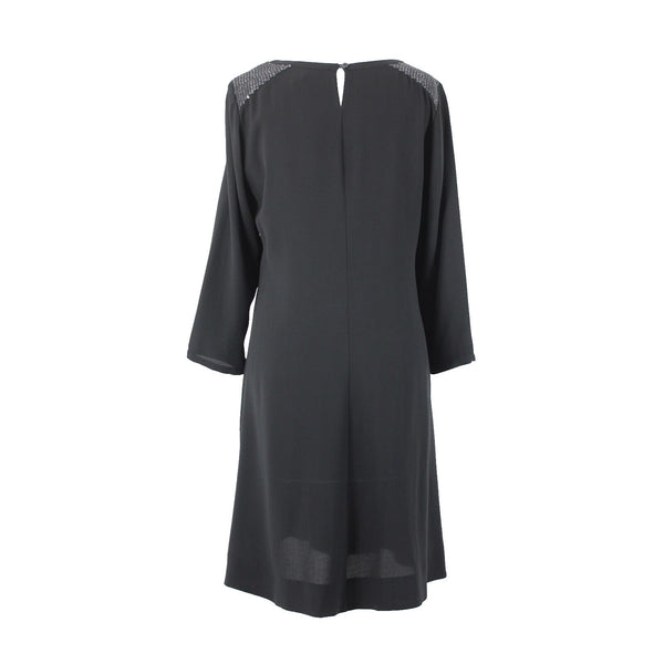 Eileen Fisher NEW Sz XS Black Sequin Shoulder 3/4 Sleeve Unlined Sheer Dress