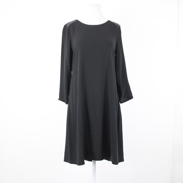 Eileen Fisher NEW Sz XS Black Sequin Shoulder 3/4 Sleeve Unlined Sheer Dress