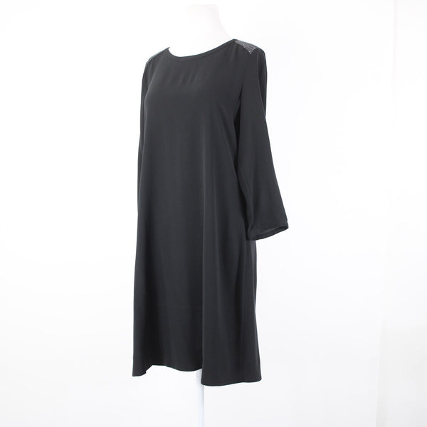 Eileen Fisher NEW Sz XS Black Sequin Shoulder 3/4 Sleeve Unlined Sheer Dress