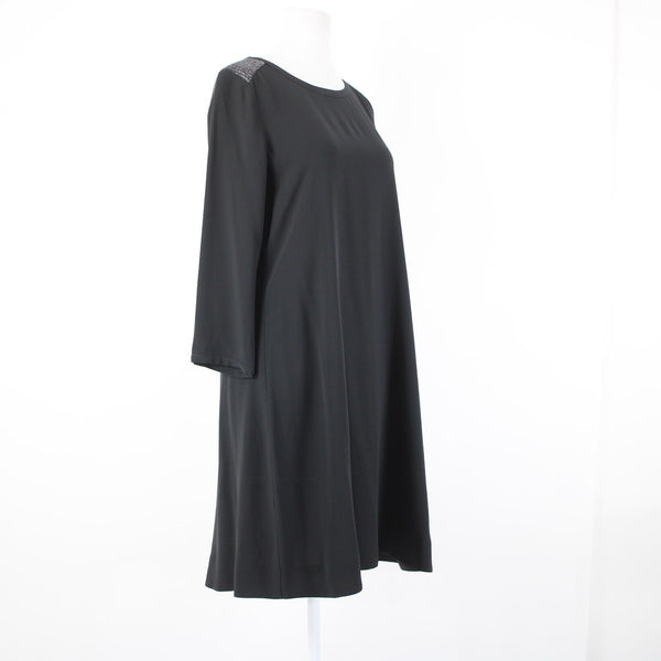 Eileen Fisher NEW Sz XS Black Sequin Shoulder 3/4 Sleeve Unlined Sheer Dress