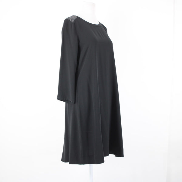 Eileen Fisher NEW Sz XS Black Sequin Shoulder 3/4 Sleeve Unlined Sheer Dress