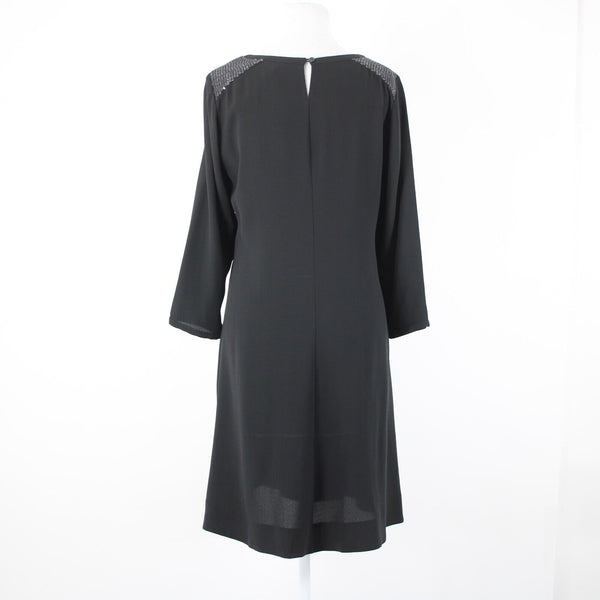 Eileen Fisher NEW Sz XS Black Sequin Shoulder 3/4 Sleeve Unlined Sheer Dress