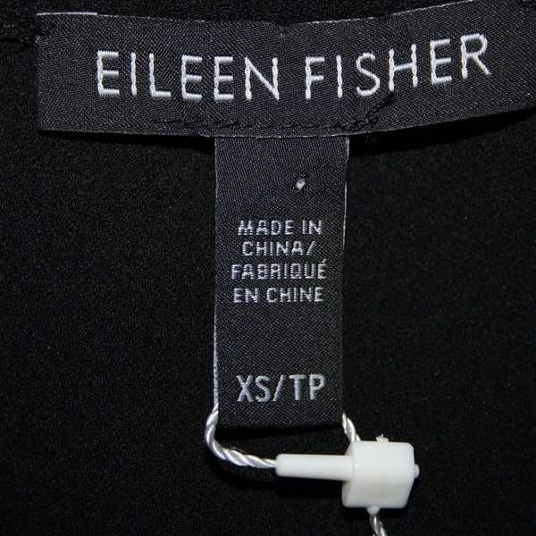 Eileen Fisher NEW Sz XS Black Sequin Shoulder 3/4 Sleeve Unlined Sheer Dress