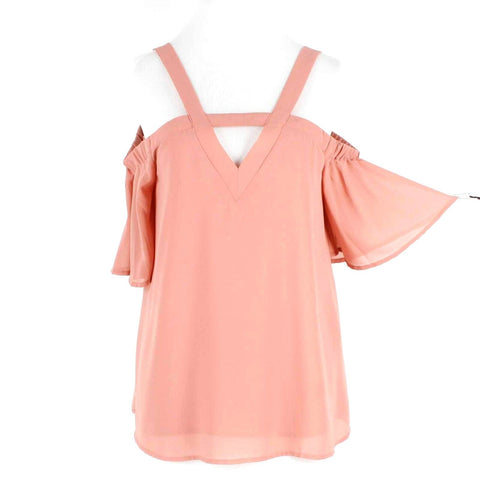 Entro Sz S Peach Lined Strappy Cold Shoulder 100% Polyester Woven Top