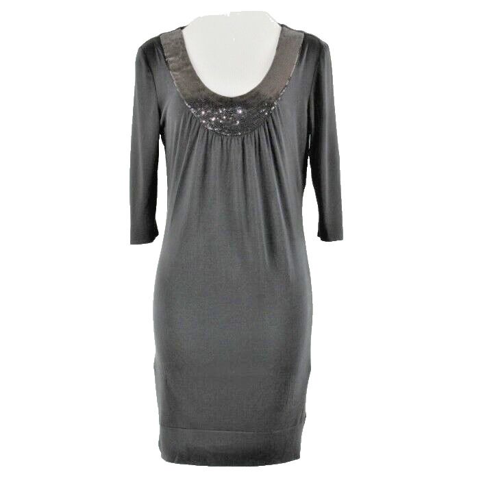 Maria Bianca Nero Sz L Black Sequin Neckline Polyester Lined Silk Knit Dress