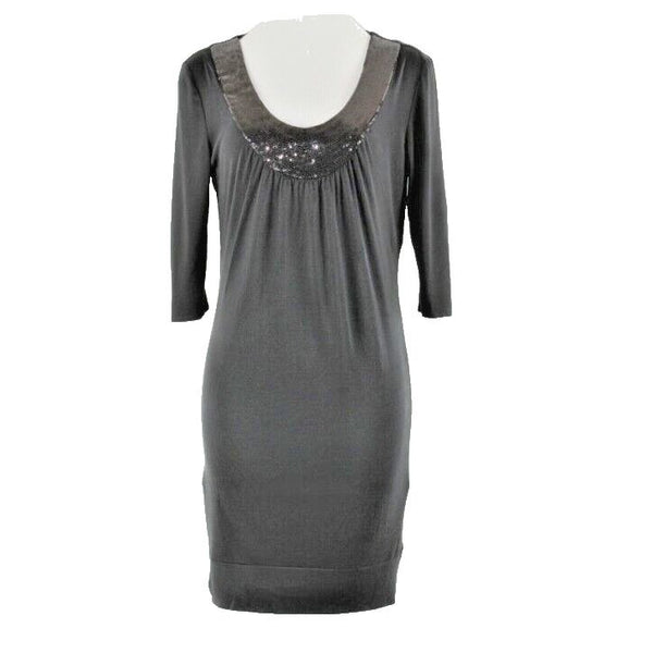 Maria Bianca Nero Sz L Black Sequin Neckline Polyester Lined Silk Knit Dress