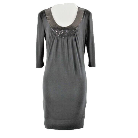 Maria Bianca Nero Sz L Black Sequin Neckline Polyester Lined Silk Knit Dress