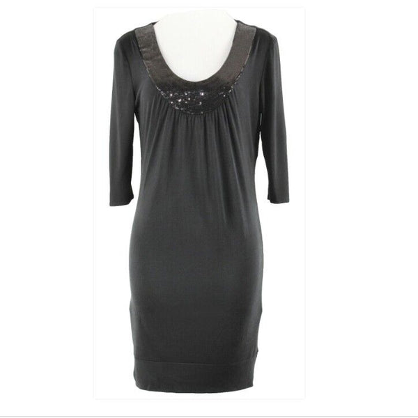 Maria Bianca Nero Sz L Black Sequin Neckline Polyester Lined Silk Knit Dress