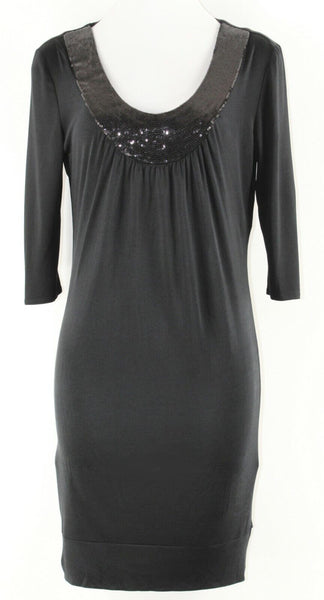 Maria Bianca Nero Sz L Black Sequin Neckline Polyester Lined Silk Knit Dress