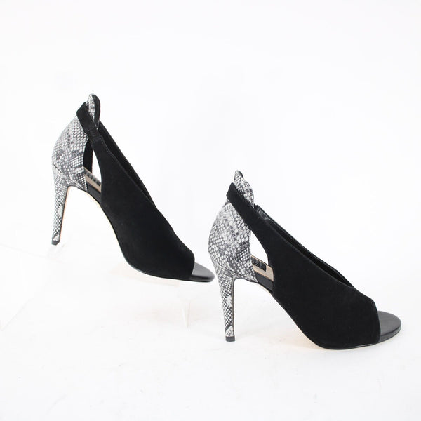 White House Black Market NEW $100 Grace Sz 5.5 M Black White Reptile 3.5" Heels