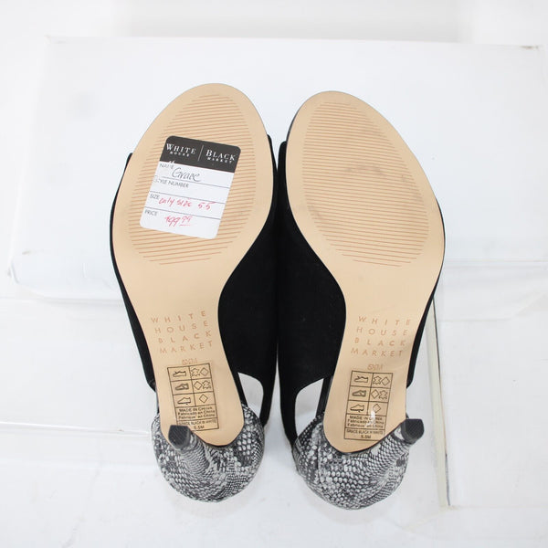 White House Black Market NEW $100 Grace Sz 5.5 M Black White Reptile 3.5" Heels