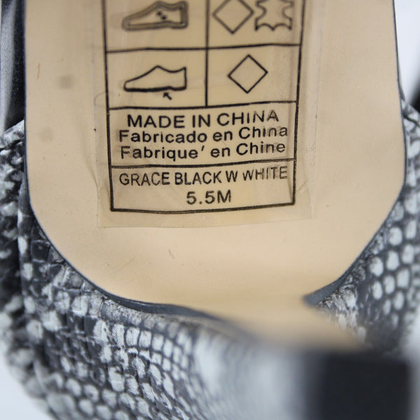 White House Black Market NEW $100 Grace Sz 5.5 M Black White Reptile 3.5" Heels