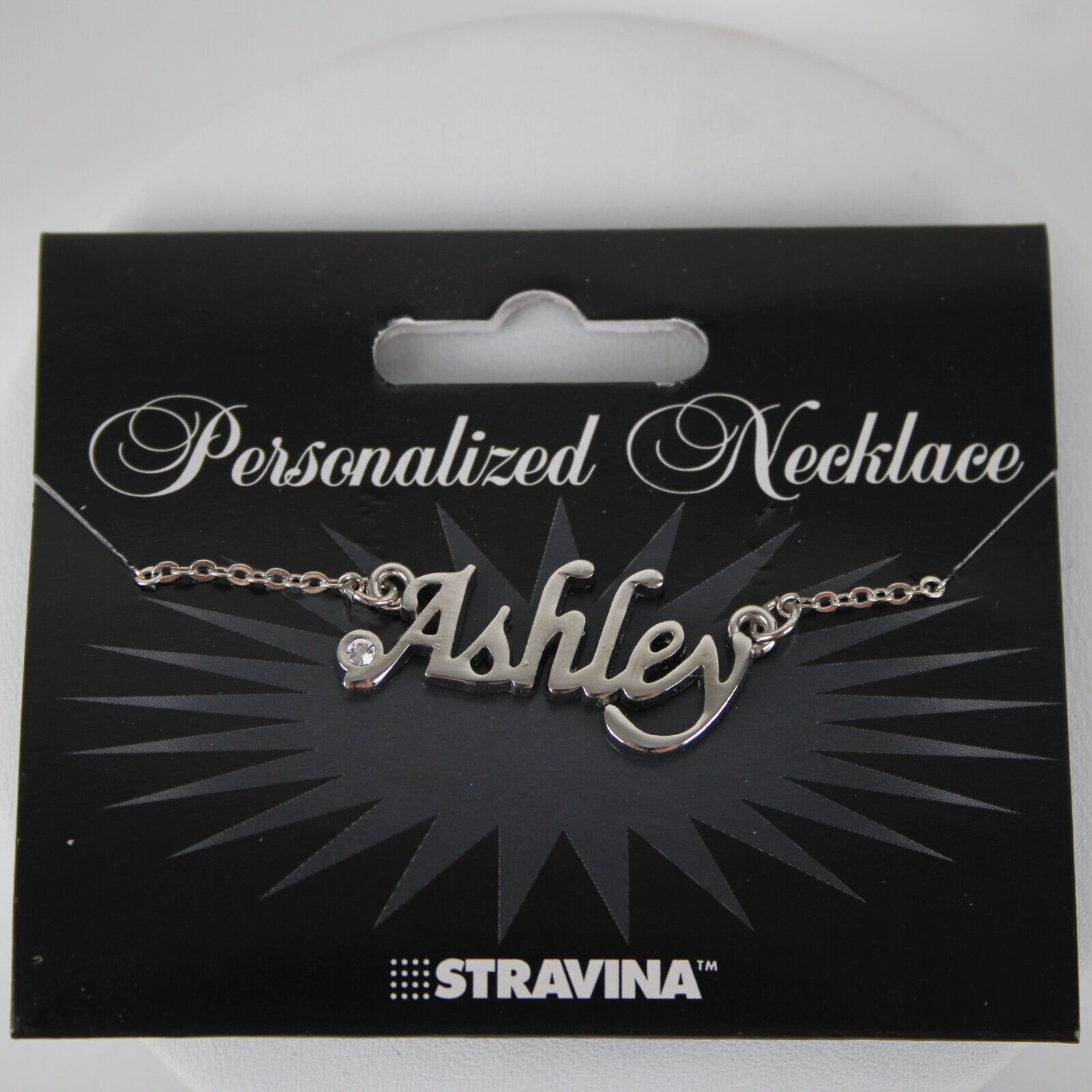 ASHLEY NEW Name Silvertone Rhinestone 14.5" w 4.5" Multi Ring Extender Necklace