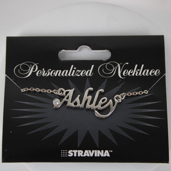 ASHLEY NEW Name Silvertone Rhinestone 14.5" w 4.5" Multi Ring Extender Necklace