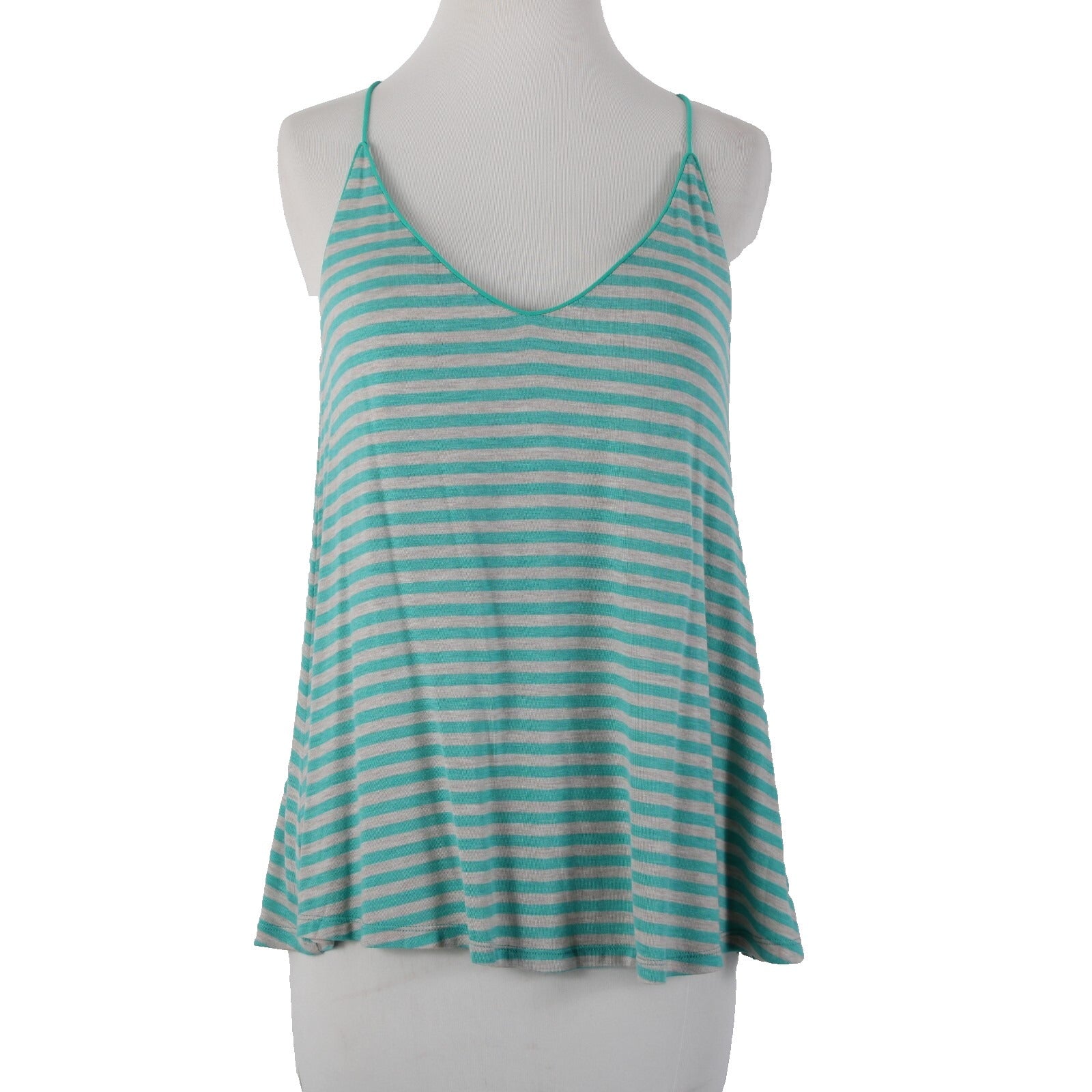 Naked Zebra NEW Sz S Teal Blue Gray Striped V Neck Sleeveless Rayon Spandex Top