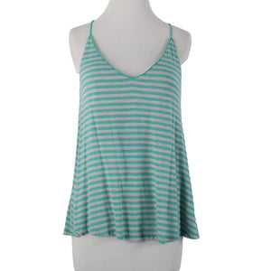 Naked Zebra NEW Sz S Teal Blue Gray Striped V Neck Sleeveless Rayon Spandex Top