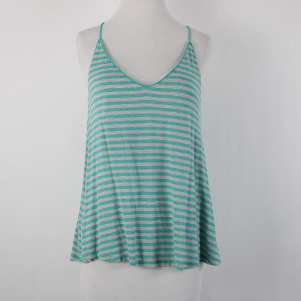 Naked Zebra NEW Sz S Teal Blue Gray Striped V Neck Sleeveless Rayon Spandex Top