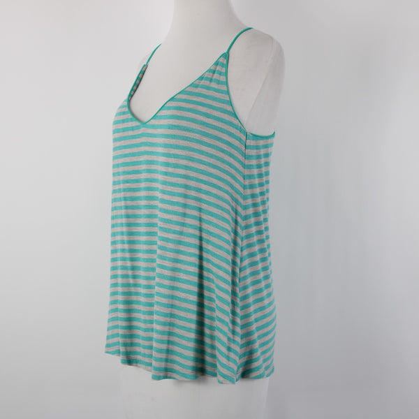 Naked Zebra NEW Sz S Teal Blue Gray Striped V Neck Sleeveless Rayon Spandex Top