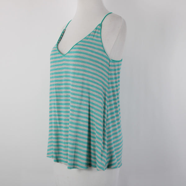 Naked Zebra NEW Sz S Teal Blue Gray Striped V Neck Sleeveless Rayon Spandex Top