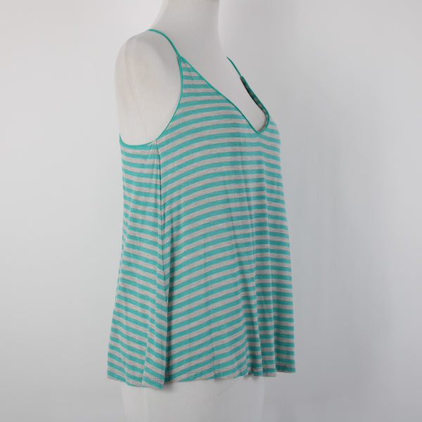 Naked Zebra NEW Sz S Teal Blue Gray Striped V Neck Sleeveless Rayon Spandex Top