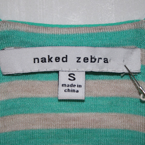 Naked Zebra NEW Sz S Teal Blue Gray Striped V Neck Sleeveless Rayon Spandex Top