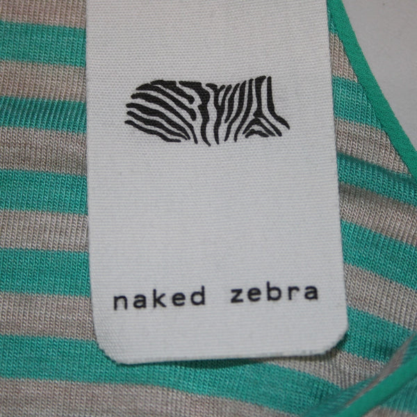 Naked Zebra NEW Sz S Teal Blue Gray Striped V Neck Sleeveless Rayon Spandex Top