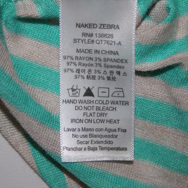 Naked Zebra NEW Sz S Teal Blue Gray Striped V Neck Sleeveless Rayon Spandex Top