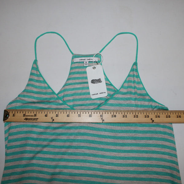 Naked Zebra NEW Sz S Teal Blue Gray Striped V Neck Sleeveless Rayon Spandex Top