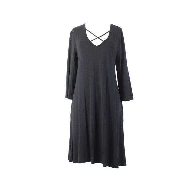 Lime N Chili Dress NEW $30 Sz L Black Criss Cross V Neck Rayon Spandex Dress