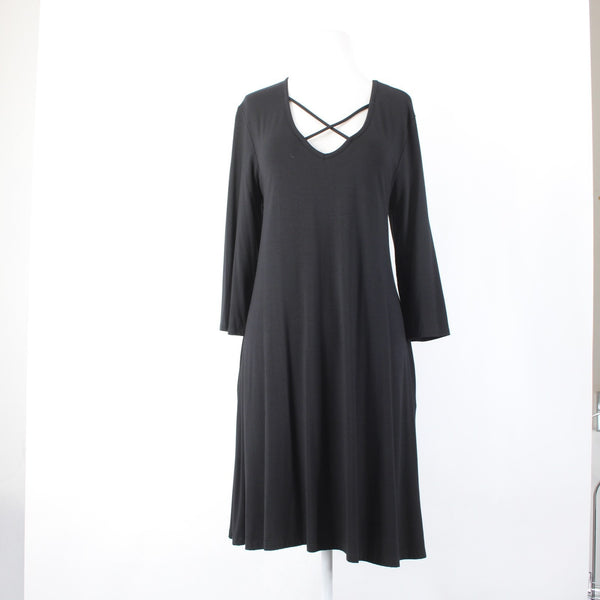 Lime N Chili Dress NEW $30 Sz L Black Criss Cross V Neck Rayon Spandex Dress
