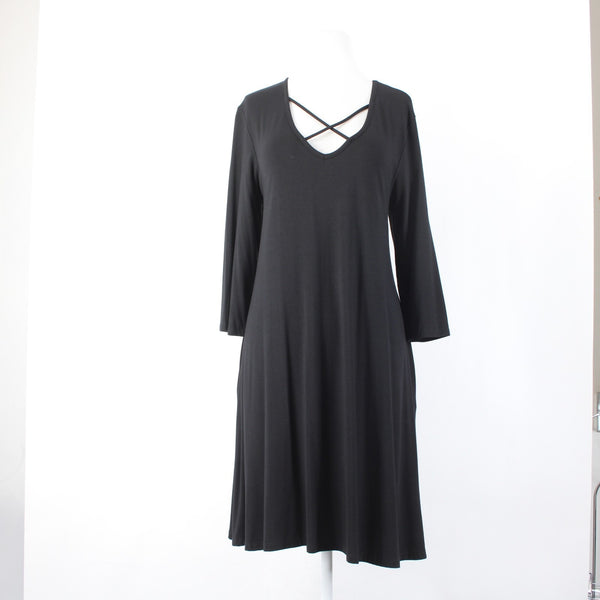 Lime N Chili Dress NEW $30 Sz L Black Criss Cross V Neck Rayon Spandex Dress