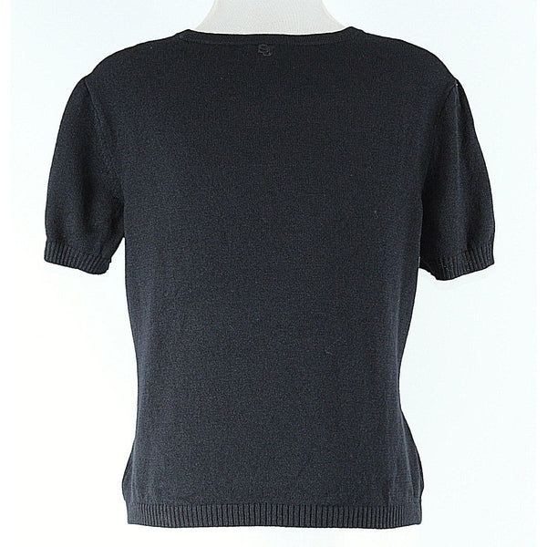 St John Sport Size S Black Scoop Neck Wool Blend Pullover AS IS Sweater Top