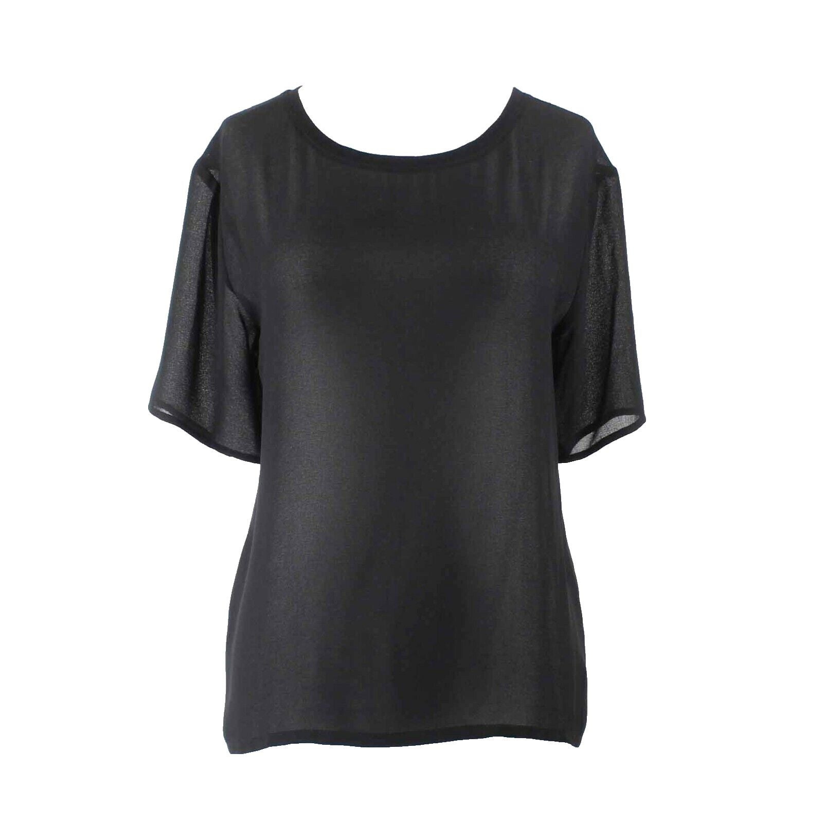 David Lerner NEW $124 Sz S Black Sheer Back Zip 100% Polyester Top