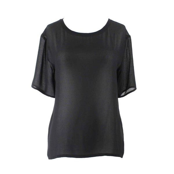 David Lerner NEW $124 Sz S Black Sheer Back Zip 100% Polyester Top