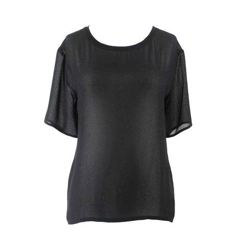 David Lerner NEW $124 Sz S Black Sheer Back Zip 100% Polyester Top