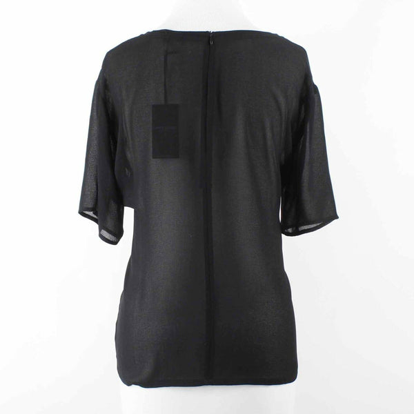 David Lerner NEW $124 Sz S Black Sheer Back Zip 100% Polyester Top