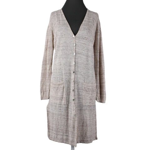 Fate Sz M Tan Cream Buttons Pockets Knit 100% Linen Cardigan Jacket