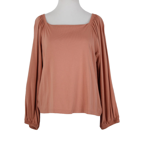 Banana Republic Sz M Orange Square Neck Full Long Sleeve 100% Supreme Cotton Top