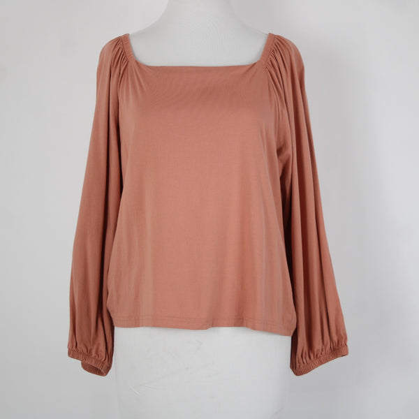 Banana Republic Sz M Orange Square Neck Full Long Sleeve 100% Supreme Cotton Top