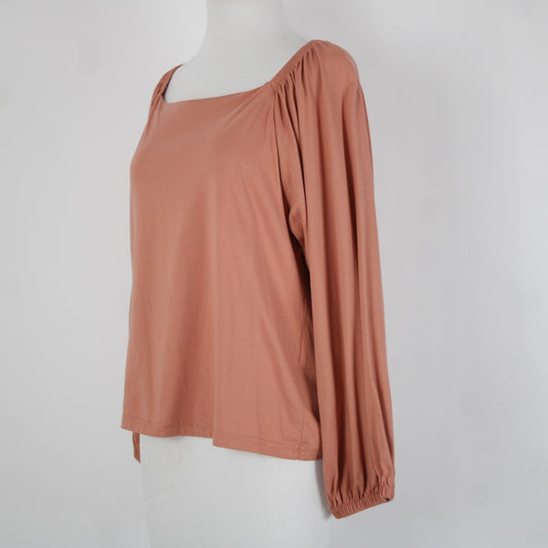 Banana Republic Sz M Orange Square Neck Full Long Sleeve 100% Supreme Cotton Top