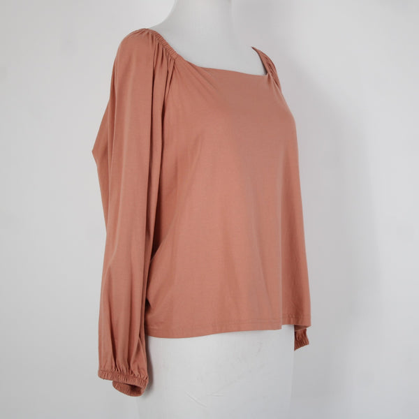 Banana Republic Sz M Orange Square Neck Full Long Sleeve 100% Supreme Cotton Top