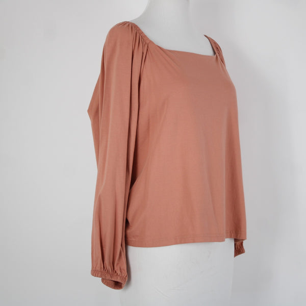 Banana Republic Sz M Orange Square Neck Full Long Sleeve 100% Supreme Cotton Top