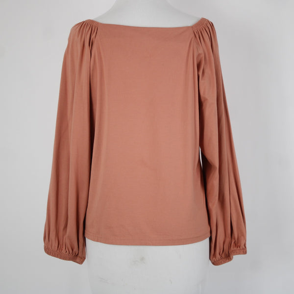 Banana Republic Sz M Orange Square Neck Full Long Sleeve 100% Supreme Cotton Top