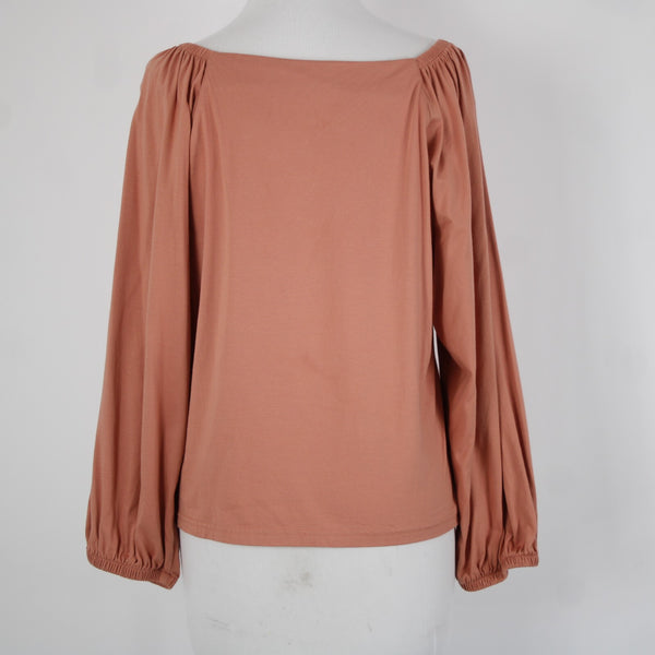 Banana Republic Sz M Orange Square Neck Full Long Sleeve 100% Supreme Cotton Top
