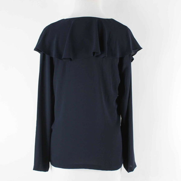 Loft NEW $60 Sz XS Navy Blue Flutter Overlay Ruffle V Neck Polyester Top