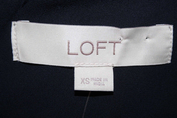 Loft NEW $60 Sz XS Navy Blue Flutter Overlay Ruffle V Neck Polyester Top