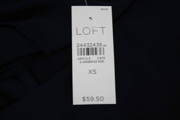 Loft NEW $60 Sz XS Navy Blue Flutter Overlay Ruffle V Neck Polyester Top