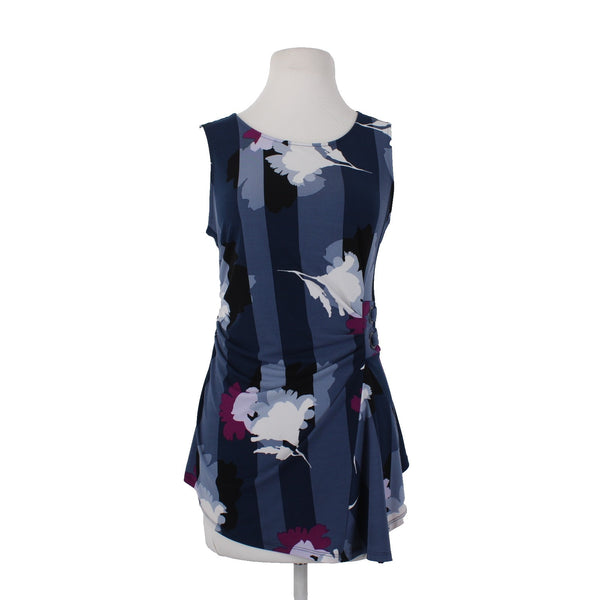 Alfani Top Sz S Navy Blue White Purple Ruched Side Asymmetrical Poly Spandex Top